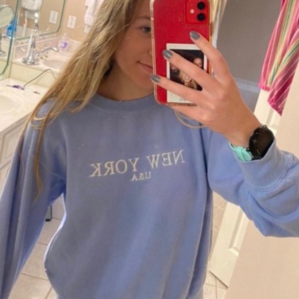 rare brandy melville blue new york pullover